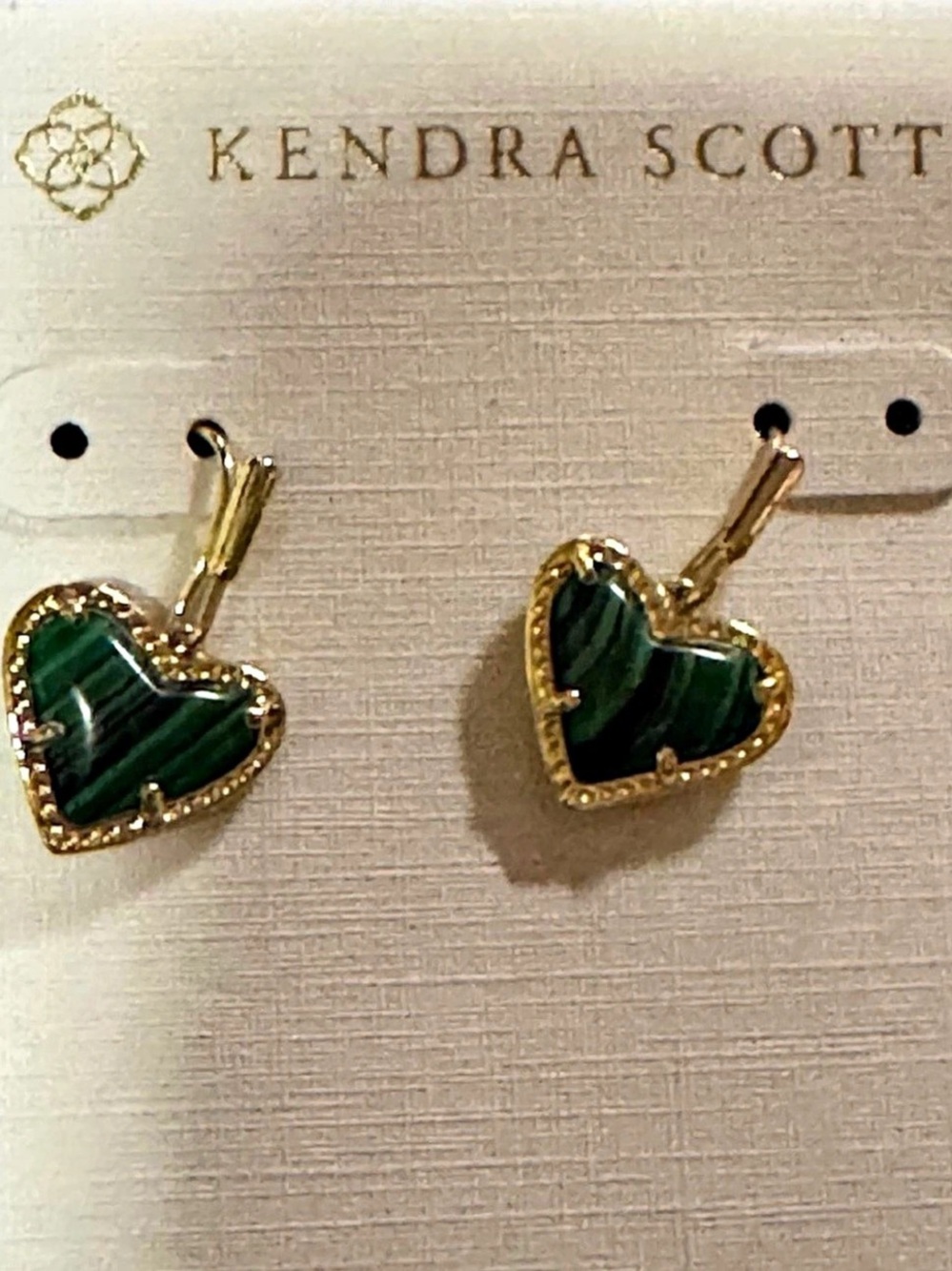 Kendra Scott Ari Heart Drop Earrings Green & Gold